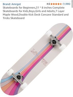 Kids Skateboard in Pastel Pink with Rainbow Stripes
